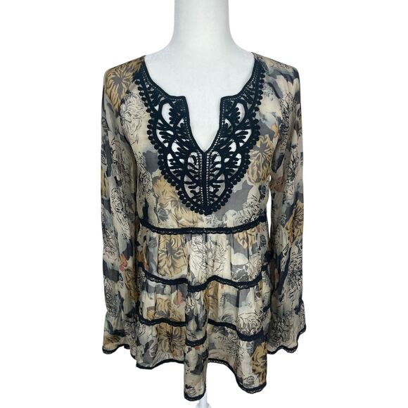 Johnny Was Tops - Johnny Was 4 Love & Liberty Silk Floral Tunic Top Size XS Whimsy Fairy FLAW